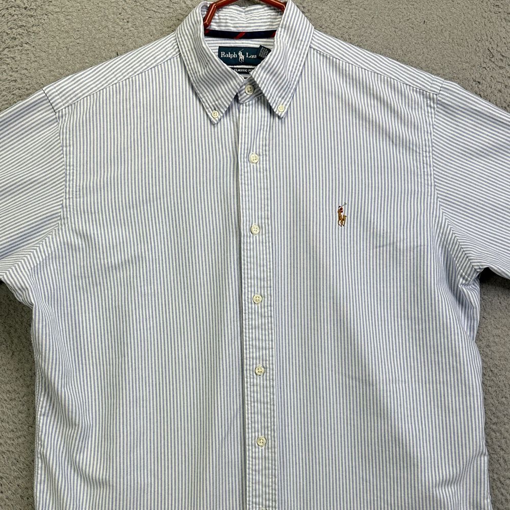 Ralph Lauren Blue and White Striped Casual Button Down Shirt